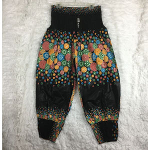 S.B Fashion Funky Bohemian Boho Hippie Pull-On Pants Loud Print Elastic Waist